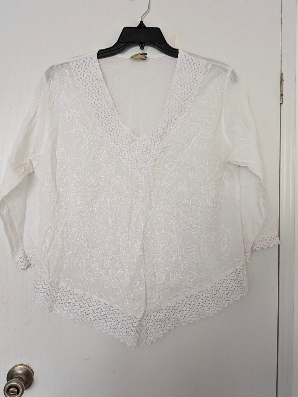 Olive Women's White 2X Embroidered Tunic Top Lace V Neck